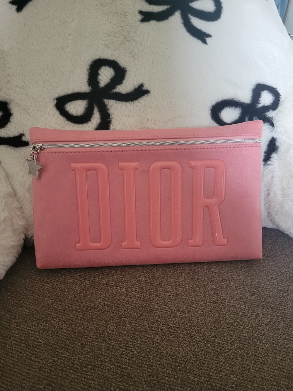 Dior Embossed Logo Pink Zip Pouch with Star Charm - GWP